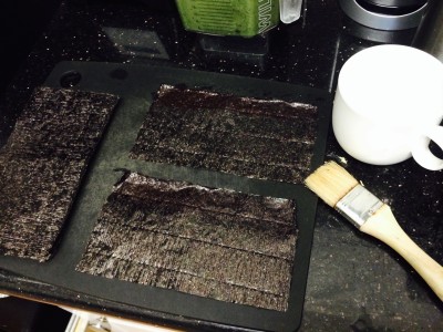 Prepping the Nori - Cut the Raw Nori sheets in half