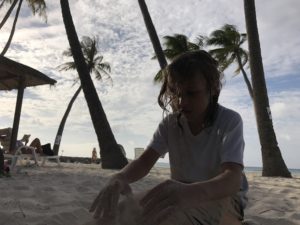 Playing in the Sand in Maafushi, Maldives