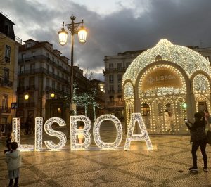 Lisbon Chiado at night during Christmas 2020